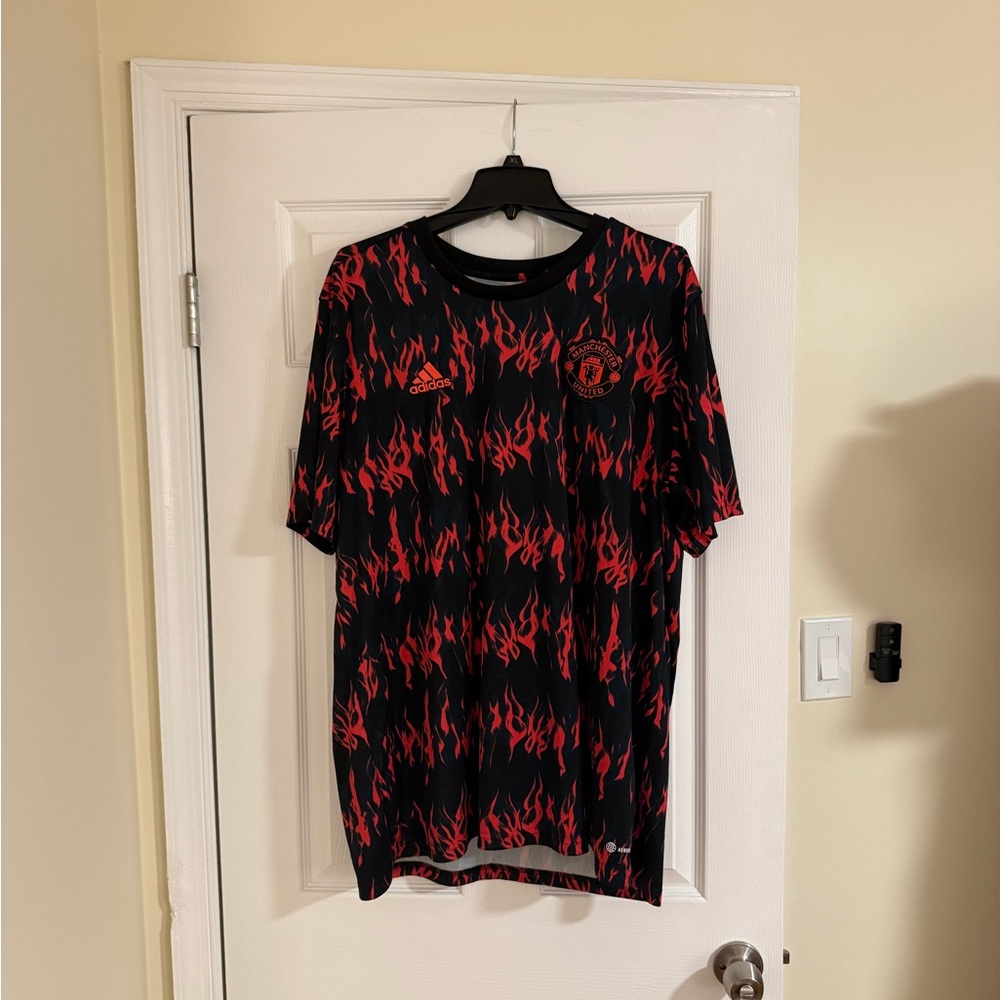 Manchester United Black and Red Flame Design Men's Jersey